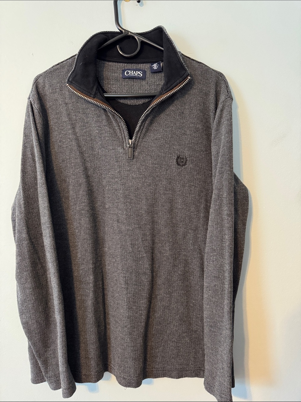 Chaps Men's Charcoal Zip Neck Sweater with Contrast Collar
